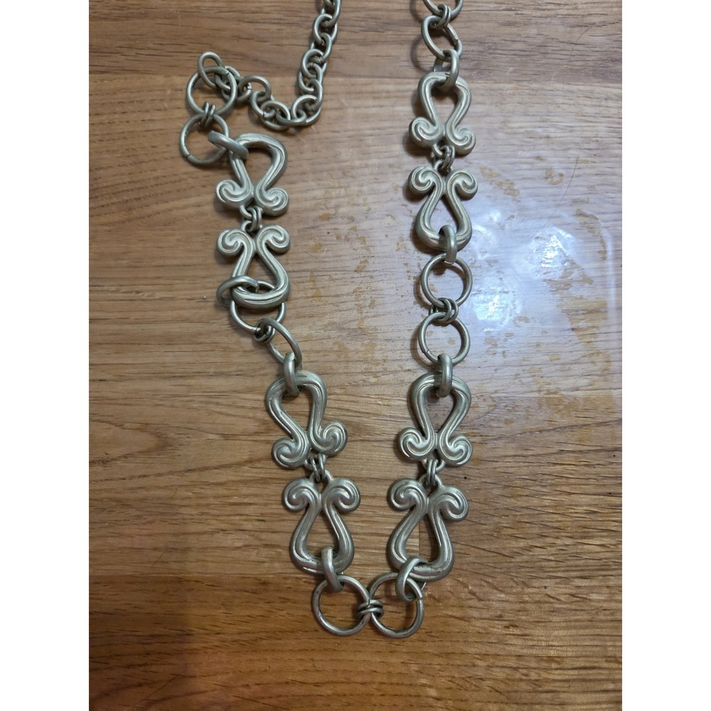 Vintage Brass-tone Link Chain Adjustable Belt ornate, Scrollwork Links